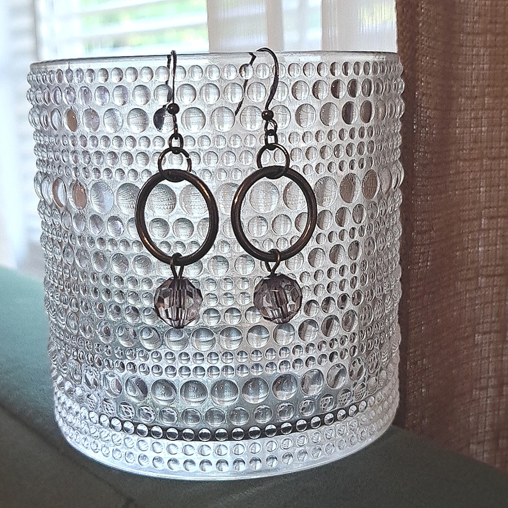 Small Faceted Bead Dangle Hoop Minimalist Earrings